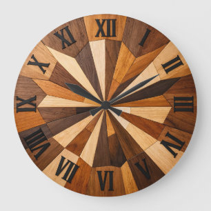 Grande Horloge Ronde Conception d'horloge en mosaïque de bois géométriq