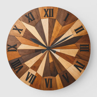 Grande Horloge Ronde Conception d'horloge en mosaïque de bois géométriq