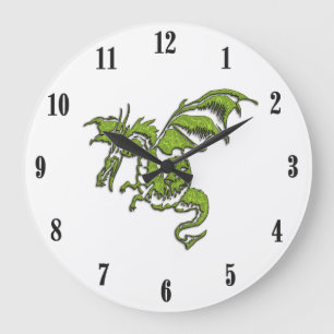 Grande Horloge Ronde Conception Dragon Volant Nombres Noirs