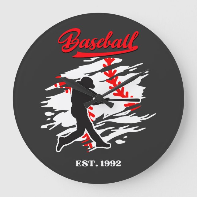 Grande Horloge Ronde Conception Graphique de Silhouette de Baseball – F (Recto)