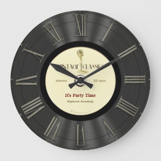 Grande Horloge Ronde Conception imprimée d'enregistrement de vinyle rét