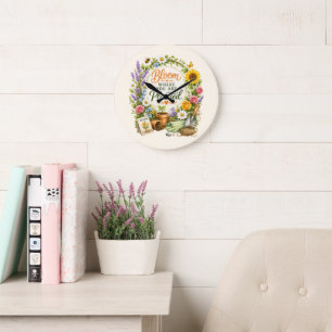 Grande Horloge Ronde Conception Inspirante de Jardin Floral Aquarelle
