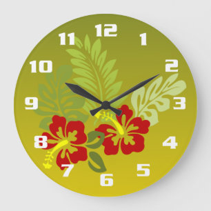 Grande Horloge Ronde Conception inspirée d'un refuge tropical Hibiscus