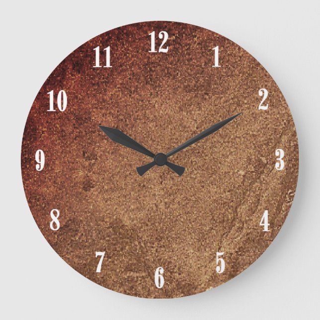 Grande Horloge Ronde Conception Marron Grès à Chiffres Blancs  (Recto)
