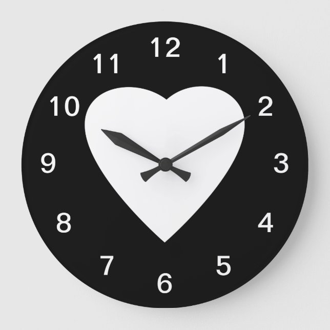 Grande Horloge Ronde Conception noire et blanche de coeur d'amour (Recto)