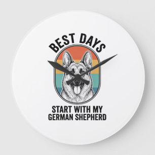 Grande Horloge Ronde Conception Rétro de Chien Amoureux de Design Vinta