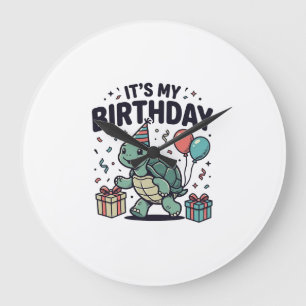 Grande Horloge Ronde Conception vectorielle de fête de tortue d'anniver