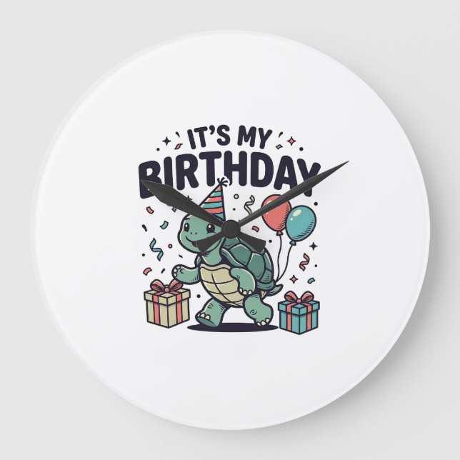 Grande Horloge Ronde Conception vectorielle de fête de tortue d'anniver (Recto)