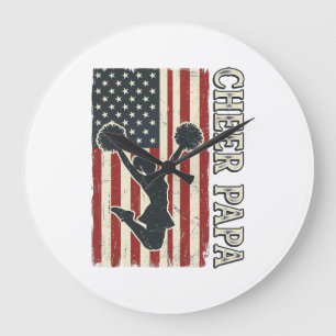 Grande Horloge Ronde Conception vintage de cheer Papa USA Drapeau_1