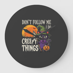 Grande Horloge Ronde Conceptions de chat de sorcière d'Halloween de cho
