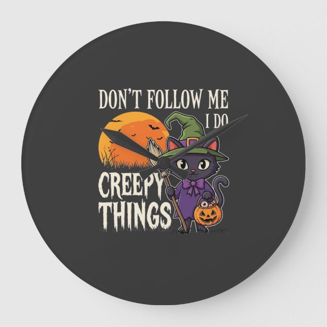 Grande Horloge Ronde Conceptions de chat de sorcière d'Halloween de cho (Recto)