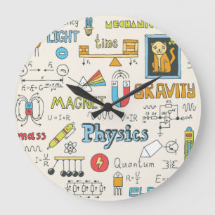 Grande Horloge Ronde Concepts de physique, style vintage dessiné à la m