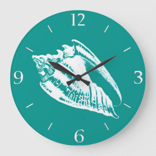 Grande Horloge Ronde Conch Shell - turquoise et blanche