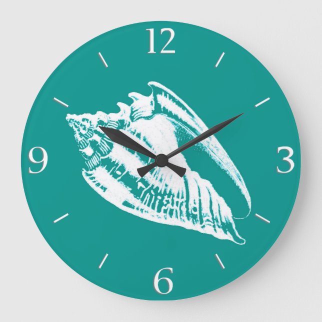 Grande Horloge Ronde Conch Shell - turquoise et blanche (Recto)