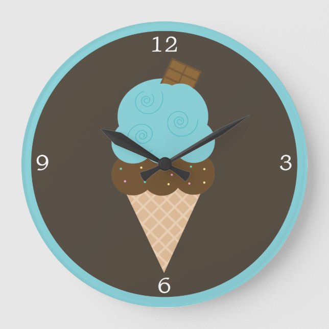 Grande Horloge Ronde Cône de crème glacée bleue (Recto)