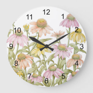 Grande Horloge Ronde Coneflowers Watercolor