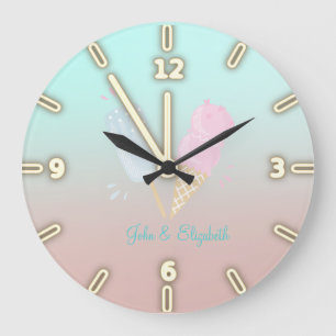 Grande Horloge Ronde Cônes de glace adorables et cool, Amour