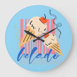 Grande Horloge Ronde Cônes de glace italiens rétro