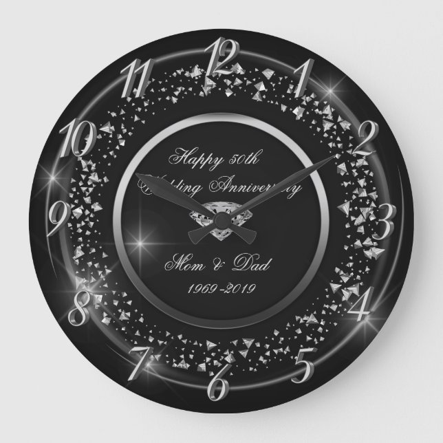 Grande Horloge Ronde Confetti d'argent, 50e anniversaire de Mariage du  (Recto)