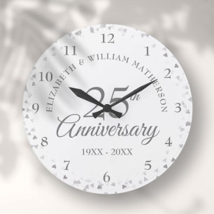 Grande Horloge Ronde Confetti du 25e anniversaire du Mariage