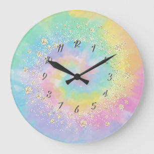 Grande Horloge Ronde Confettis arc-en-ciel élégants et tendance Tie Dye