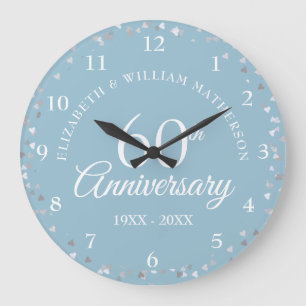 Grande Horloge Ronde Confettis de cœurs pour le 60e anniversaire