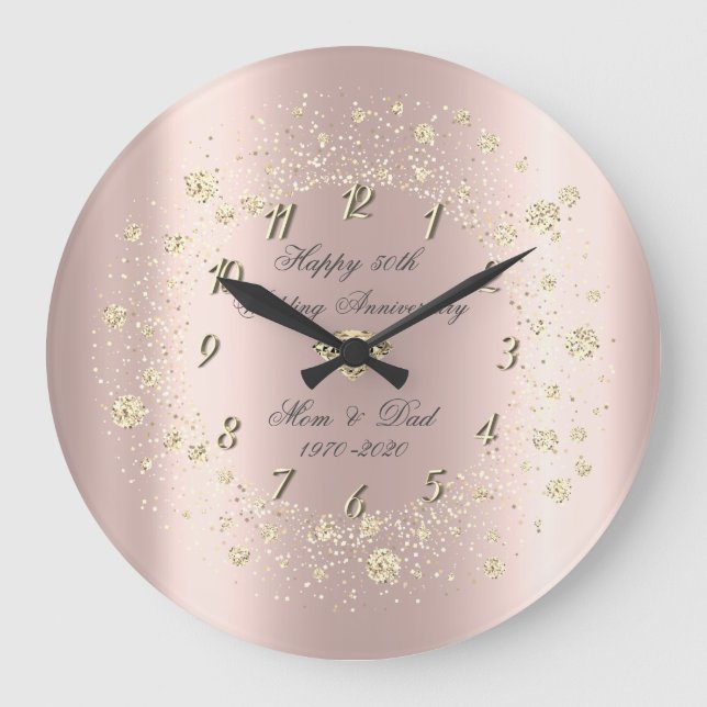 Grande Horloge Ronde Confettis Diamants Or Rose Anniversaire (Recto)