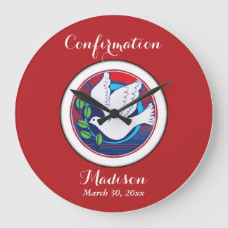 Grande Horloge Ronde Confirmation de la colombe colorée sur l'Arrière -