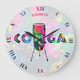 Grande Horloge Ronde Conga Cuban Drum Colorful Tumbadora Latin Music