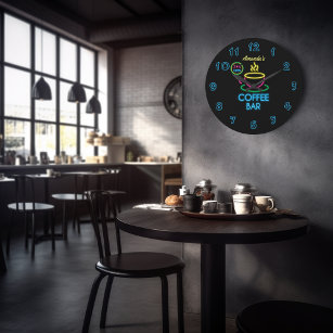 Grande Horloge Ronde Connexion Neon Café-Bar personnalisé