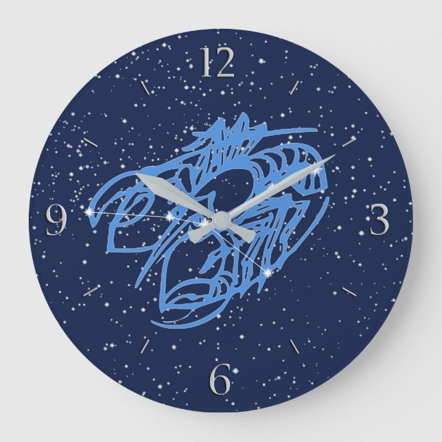 Grande Horloge Ronde Constellation du cancer et signe zodiaque avec éto (Recto)