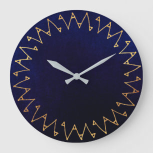Grande Horloge Ronde Contemporain bleu géométrique de velours de mari