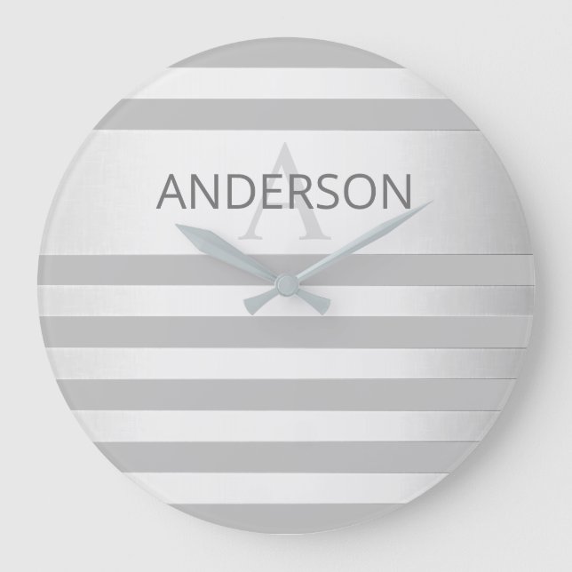 Grande Horloge Ronde Contemporain Faux Argent Ombre Gris (Recto)