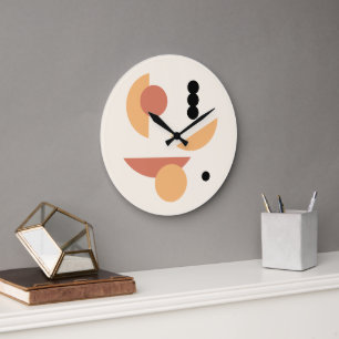 Grande Horloge Ronde Contemporain Rouge Rouille Soleil Cercles Art Noir