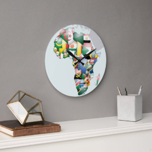 Grande Horloge Ronde Continent de l'Afrique Belle maman Afrique Colorée