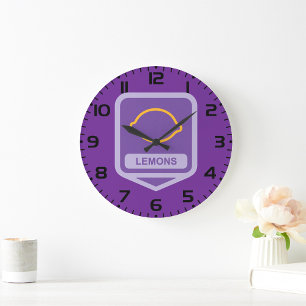 Grande Horloge Ronde Contour de citron Fruit violet et jaune