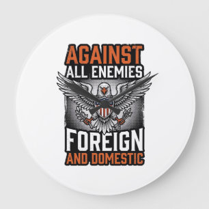 Grande Horloge Ronde Contre tous les ennemis conception de t-shirt Eagl