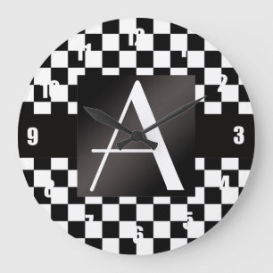 Grande Horloge Ronde Contrôleurs noirs et blancs de monogramme