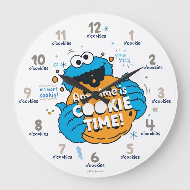 Grande Horloge Ronde Cookie Monster | N'importe quelle heure est l'heur (Recto)