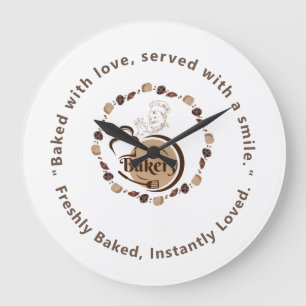 Grande Horloge Ronde Cookies au logo de chef de boulangerie marron Croi
