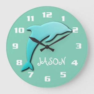Grande Horloge Ronde Cool Aqua Blue Dolphin Monogramme