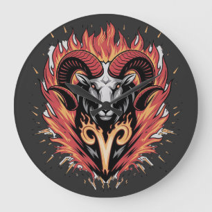 Grande Horloge Ronde Cool Aries en feu Zodiac Astologie design