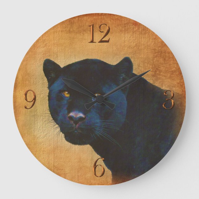 Grande Horloge Ronde Cool Black Jaguar Panther Faune Big Cat (Recto)