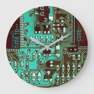 Grande Horloge Ronde Cool bleu turquoise circuit imprimé électronique P