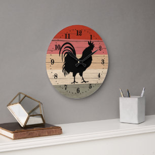Grande Horloge Ronde cool Country rooster decor Large Clock