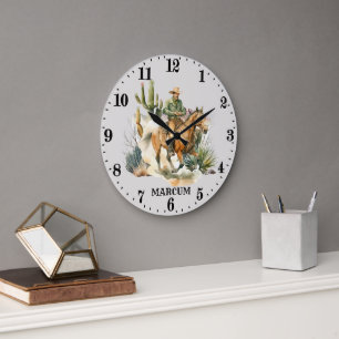 Grande Horloge Ronde Cool Country Western cowboy ajouter nom