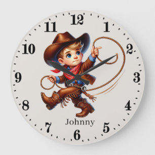 Grande Horloge Ronde Cool Cowboys ajouter nom garçons chambre