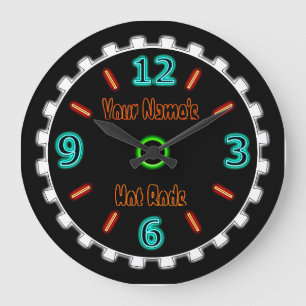 Grande Horloge Ronde Cool de roues Faux Neon (Personnalisé)