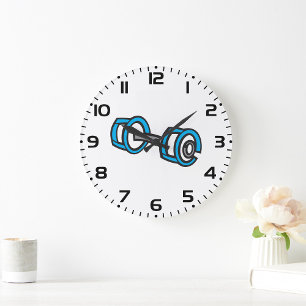 Grande Horloge Ronde Cool Dumbbell Fitness Blue and Grey Graphisme