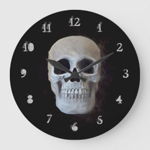 Grande Horloge Ronde Cool Éffrayant gothique noir blanc crâne